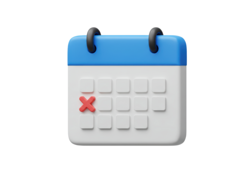 Isolated Calendar with Cross Symbolizing Cancellation or Deadline