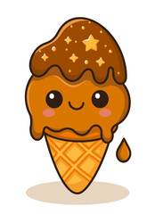 Smiling birthday cake with candles and kawaii face. Fun and colorful cartoon dessert illustration for kids, party design, stickers, and celebration decorations.