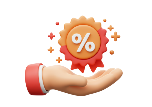 Isolated Hand Presenting Percentage Badge Symbolizing Value