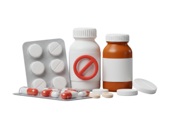 Isolated Medicine Pills and Bottles Symbolizing Healthcare and Treatment