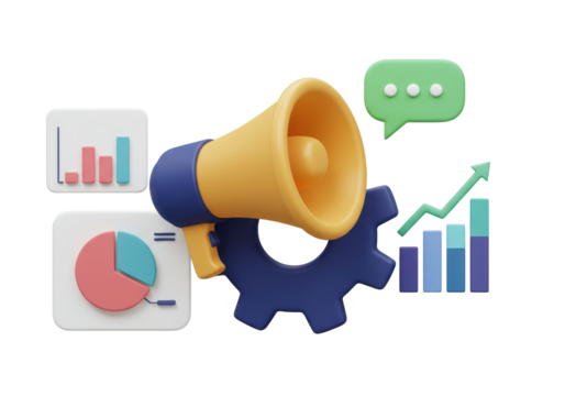 Isolated 3D Digital Marketing Analytics and Strategy Optimization Concept