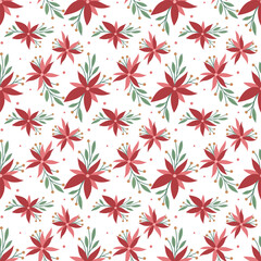 Seamless Christmas Pattern with Poinsettia Flowers and Festive Holiday Background Design