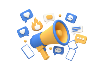 Isolated 3D Viral Social Media Marketing Concept with Megaphone and Engagement Icons