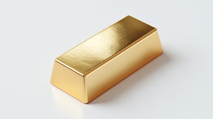Close Up View Of A Shiny Gold Bar On A White Background A Detailed Image Of A Rectangular Gold Ingot, Reflecting Light And Representing Wealth And