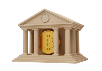 Isolated 3D Bitcoin Cryptocurrency Bank and Digital Finance Concept