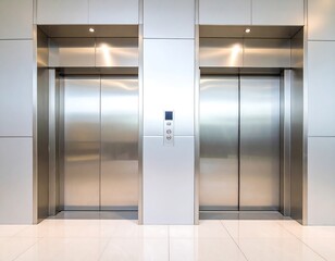 Two stainless steel elevator doors in a modern building