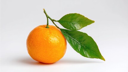 Close Up View Of A Single Orange With Green Leaves And Glitter, Studio Shot Against A Plain White Background