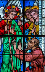 Abraham receives a visit from three angels