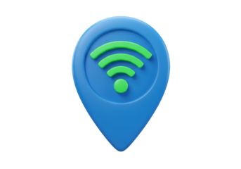 Isolated 3D Render of a Location Pin with WiFi Signal Icon