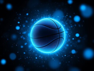 Obraz premium Glowing Blue Basketball Sparks Energy in Dark Night with Bokeh Lights