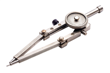 Metal Drawing Compass with Adjustable Wheel and Pointed Legs drafting tool geometry tool isolated on a transparent background