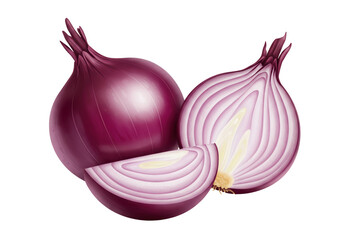 Isolated Red Onions, Whole and Sliced, Fresh Produce