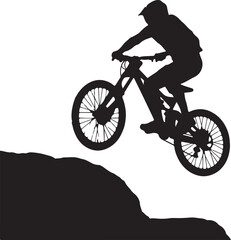 Fototapeta premium Bicycle rider jumping off a rock silhouette vector graphic