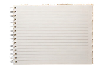 Open Spiral Bound Notebook With Lined Pages and Torn Edges lined paper blank isolated on a transparent background