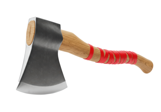 Isolated Steel Axe with Wooden Handle and Red Wrapping, Tool and Weapon