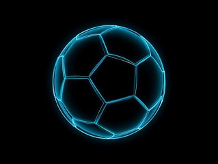 Naklejka premium Futuristic Glowing Soccer Ball Concept Art Displayed on a Dark Background