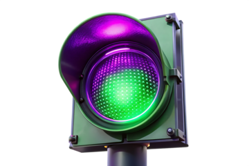 Purple and Green Traffic Light Illuminated on Background signal purple light isolated on a transparent background