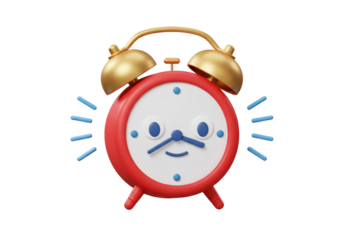 Isolated 3D Cute Cartoon Alarm Clock with a Smiling Face