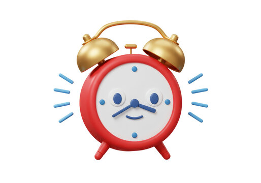 Isolated 3D Cute Cartoon Alarm Clock with a Smiling Face