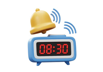 Isolated 3D Digital Alarm Clock Ringing at 8:30 in the Morning
