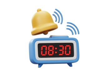 Isolated 3D Digital Alarm Clock Ringing at 8:30 in the Morning