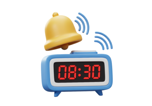 Isolated 3D Digital Alarm Clock Ringing at 8:30 in the Morning