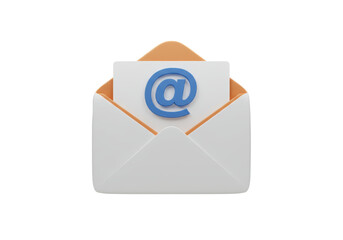 Isolated 3D Icon of an Open Envelope with an Email At-Symbol