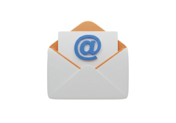 Isolated 3D Icon of an Open Envelope with an Email At-Symbol