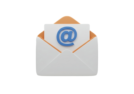 Isolated 3D Icon of an Open Envelope with an Email At-Symbol