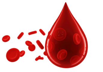 Isolated 3D Medical Illustration of a Blood Drop and Red Blood Cells