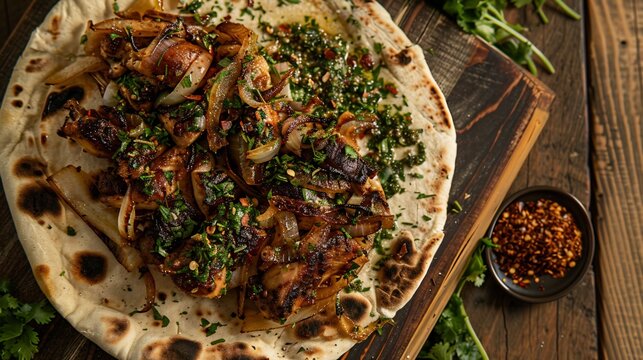 Palestinian musakhan chicken caramelized onions and sumac on taboon bread