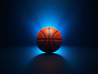Fototapeta premium Close Up Shot of a Textured Basketball with Dramatic Lighting and a Soft Blue Glow