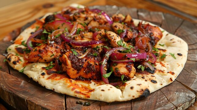 Palestinian musakhan chicken caramelized onions and sumac on taboon bread