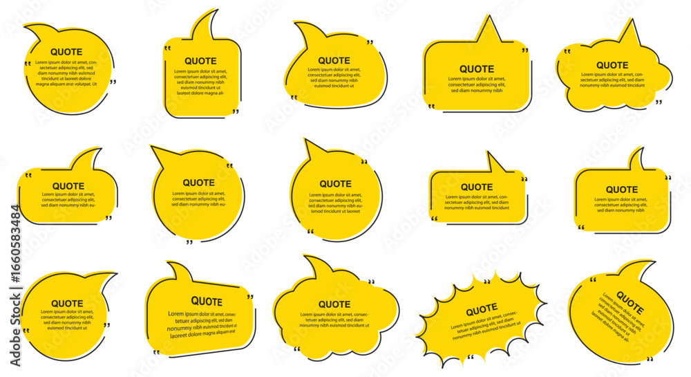 Poster chatting box, message box icon. quotation marks. yellow quotes icons set. quote vector bubbles for t