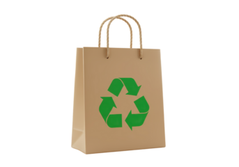 Isolated Kraft Paper Shopping Bag with Green Recycle Symbol, Eco-Friendly Retail Concept