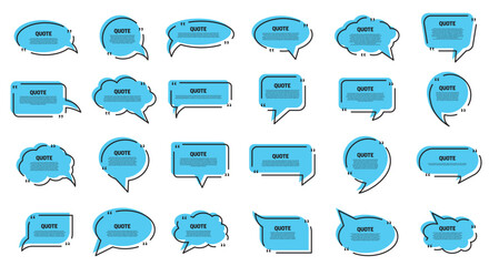 Quote box frame set, Yellow speech bubbles isolated vector set. Chat bubble in yellow, Speech bubble sign and symbol, Quote box icon. Vector illustration.