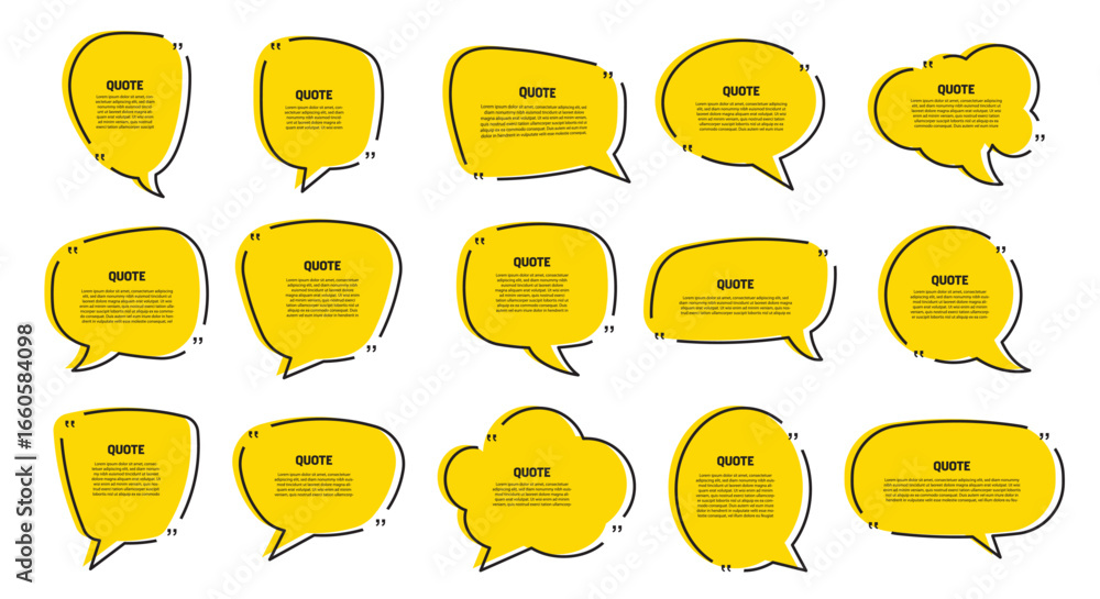 Poster quote box frame set. blank quote boxes for text. quotation bubble frame template with yellow backgro