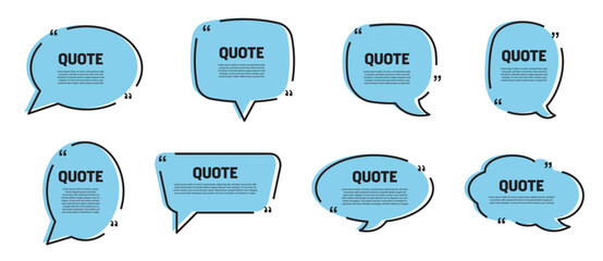 Quote box frame, big set. Quote text in speech bubble. Quote box icon. Blank template quote text info design boxes quotation bubble blog quotes symbols