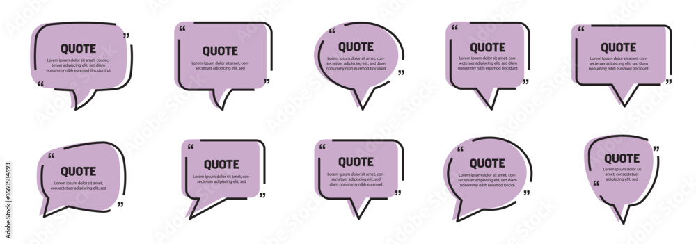 Poster set with quote box frame in abstract style. vector texting quote boxes. bubble banners with message 