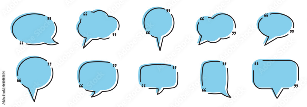 Poster set of yellow quotebox vector banner templates with quotation marks for dialog or business.