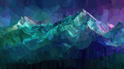 A Mountain Landscape At Night  Color Polygonal Scene With A Starry Sky