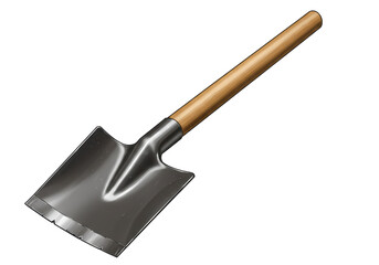 Isolated Hand Shovel with Wooden Handle, Gardening and Construction Tool