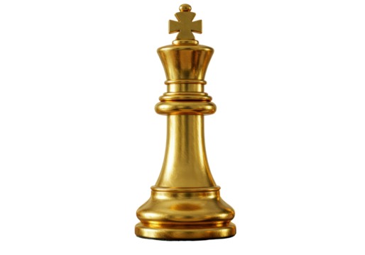 Isolated 3D Render of a Golden Chess King Piece, Strategy and Leadership Symbol