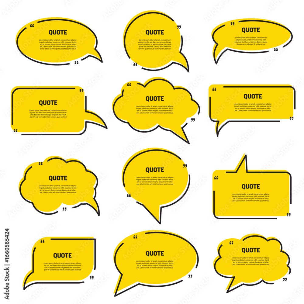 Poster set of yellow quote frames with quotation marks is showing a blank space for text