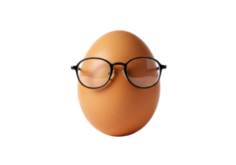 Isolated Brown Egg with Black Rimmed Glasses, Quirky Education and Smart Food Concept