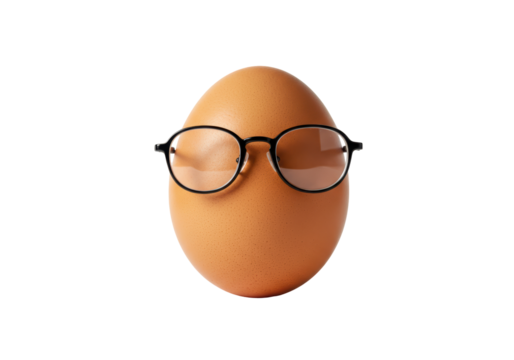 Isolated Brown Egg with Black Rimmed Glasses, Quirky Education and Smart Food Concept