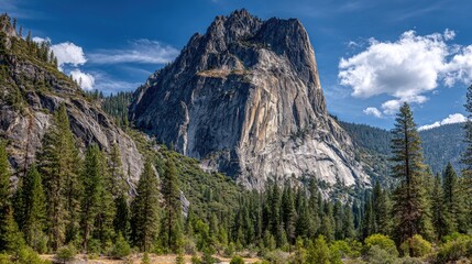 A Mountain Peak Surrounded By Trees Under A Bright Sky A Panoramic View Of A Rugged Landscape