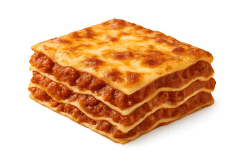 Delicious lasagna bolognese showing layers on transparent background