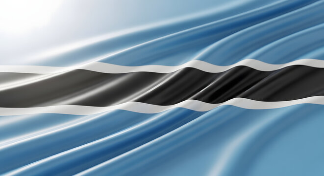 A close-up, stylized rendering of the flowing, silky national flag of Botswana.