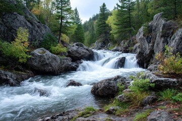 Mountain stream cascading over rocks